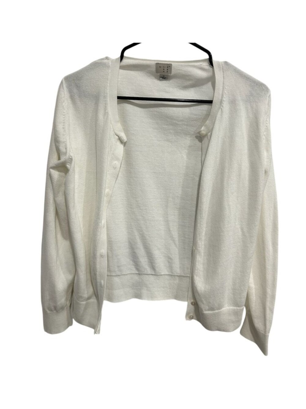 A New Day Medium White Button-Up Cardigan Sweater Top Cotton Cozycore Neutral